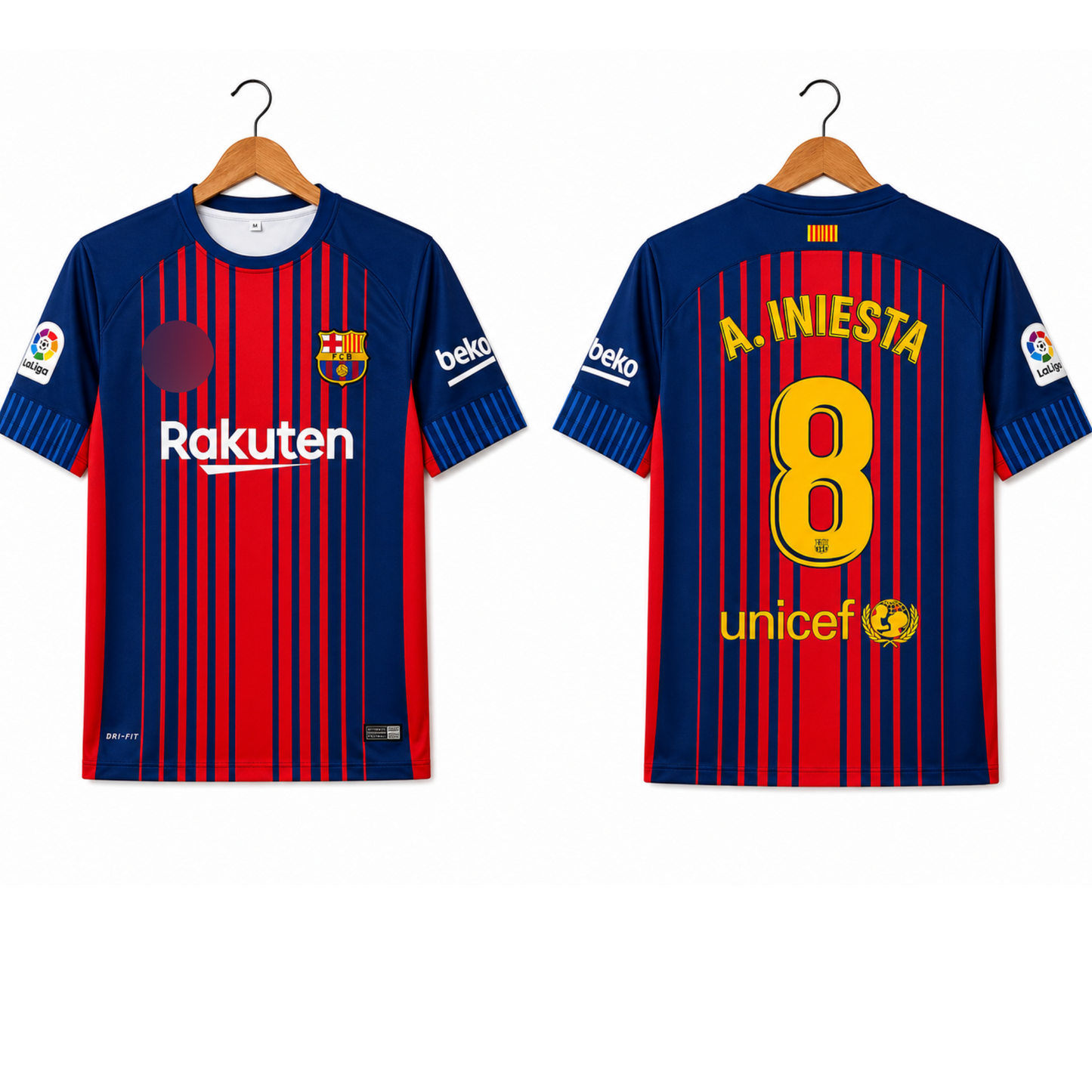 FC Barcelona 2017-18 Home Jersey 5 Sleeve Sublimation (Iniesta 8)