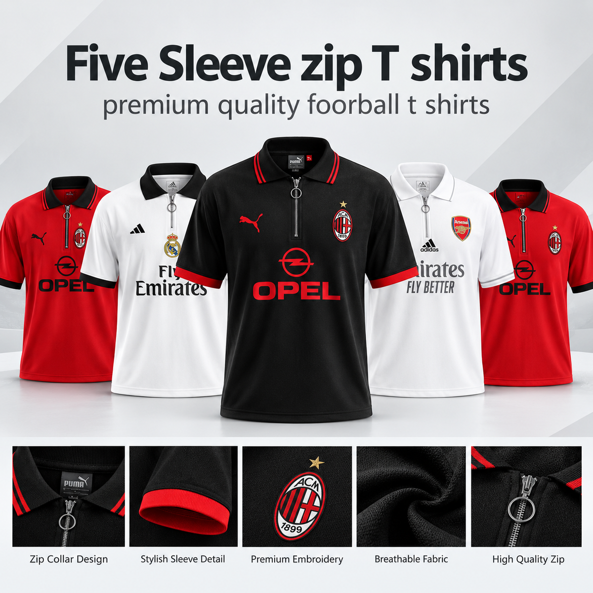 5 sleeve-Zip Polo T-shirt Collection