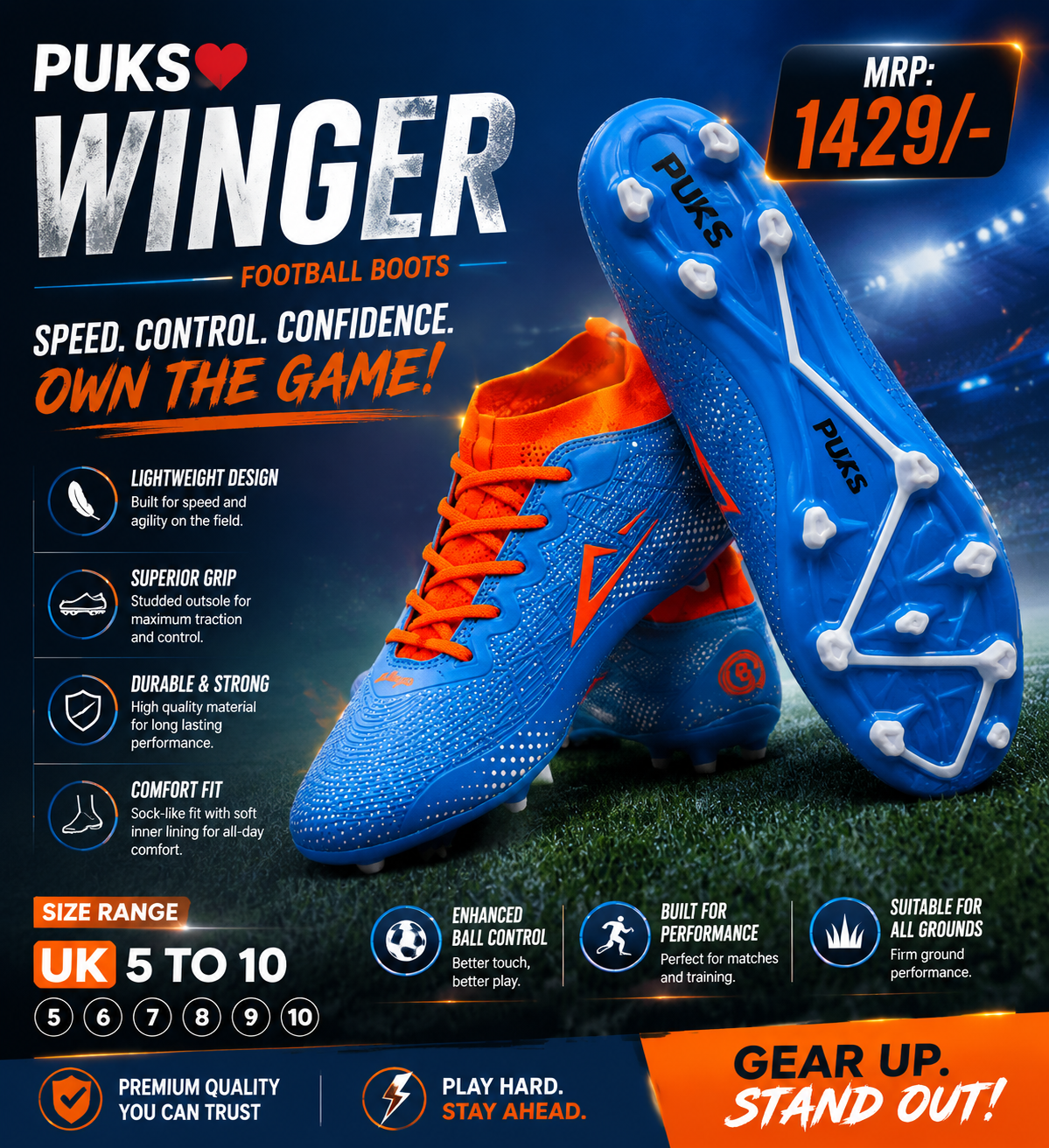 PUKS WINGER Football Boots – Premium Soccer Cleats | UK 5–10 ⚽