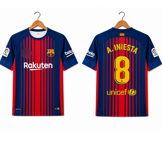 FC Barcelona 2017-18 Home Jersey 5 Sleeve Sublimation (Iniesta 8)
